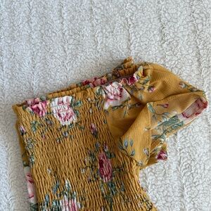 Monteau Mustard Floral Off Shoulder Smocked Skirt